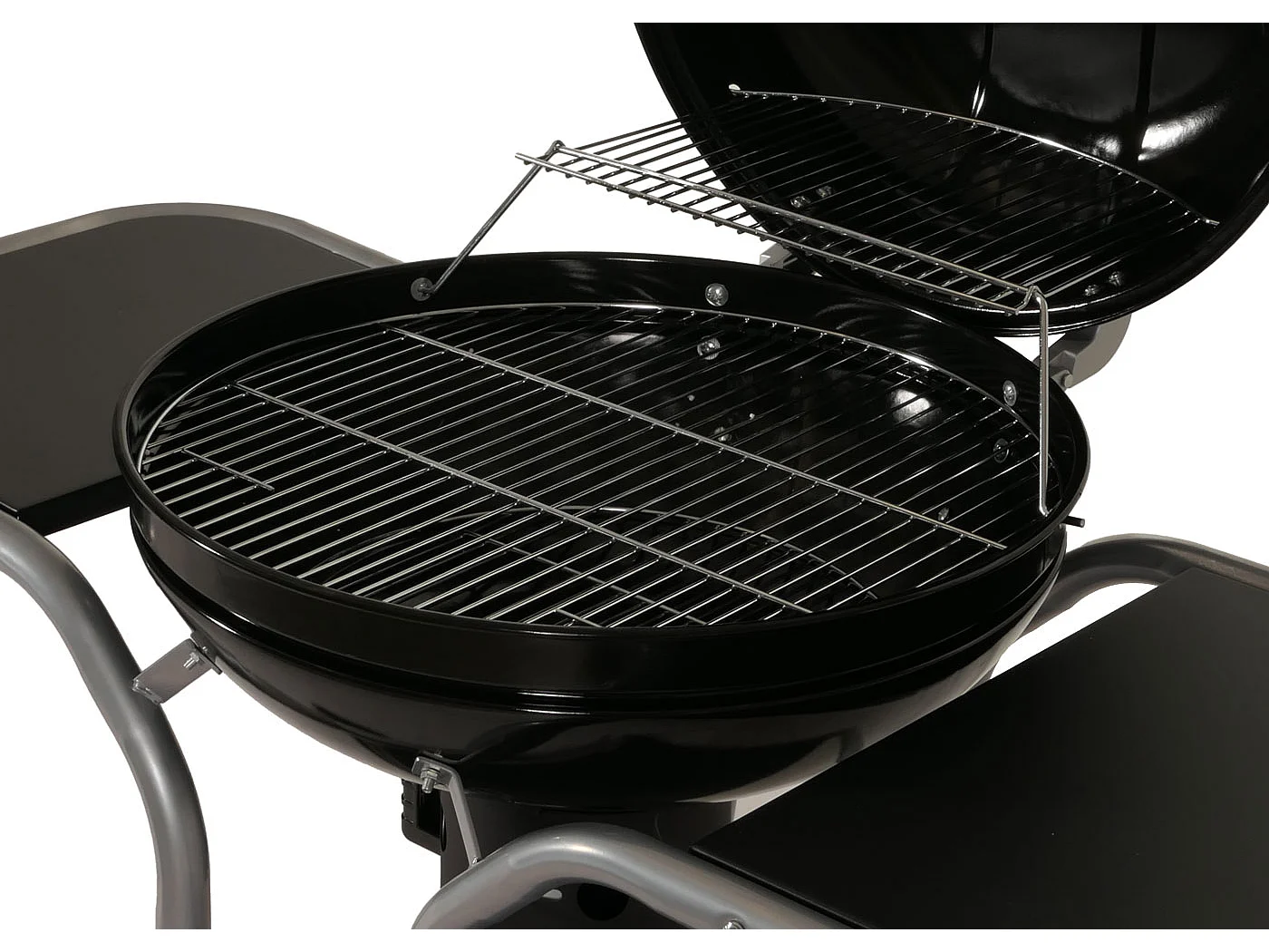 Grillwagen MCW-N16, Holzkohlegrill Kugelgrill Gartengrill mit Deckel drei Ablagen, Stahl Emaille 143x131x66cm schwarz
