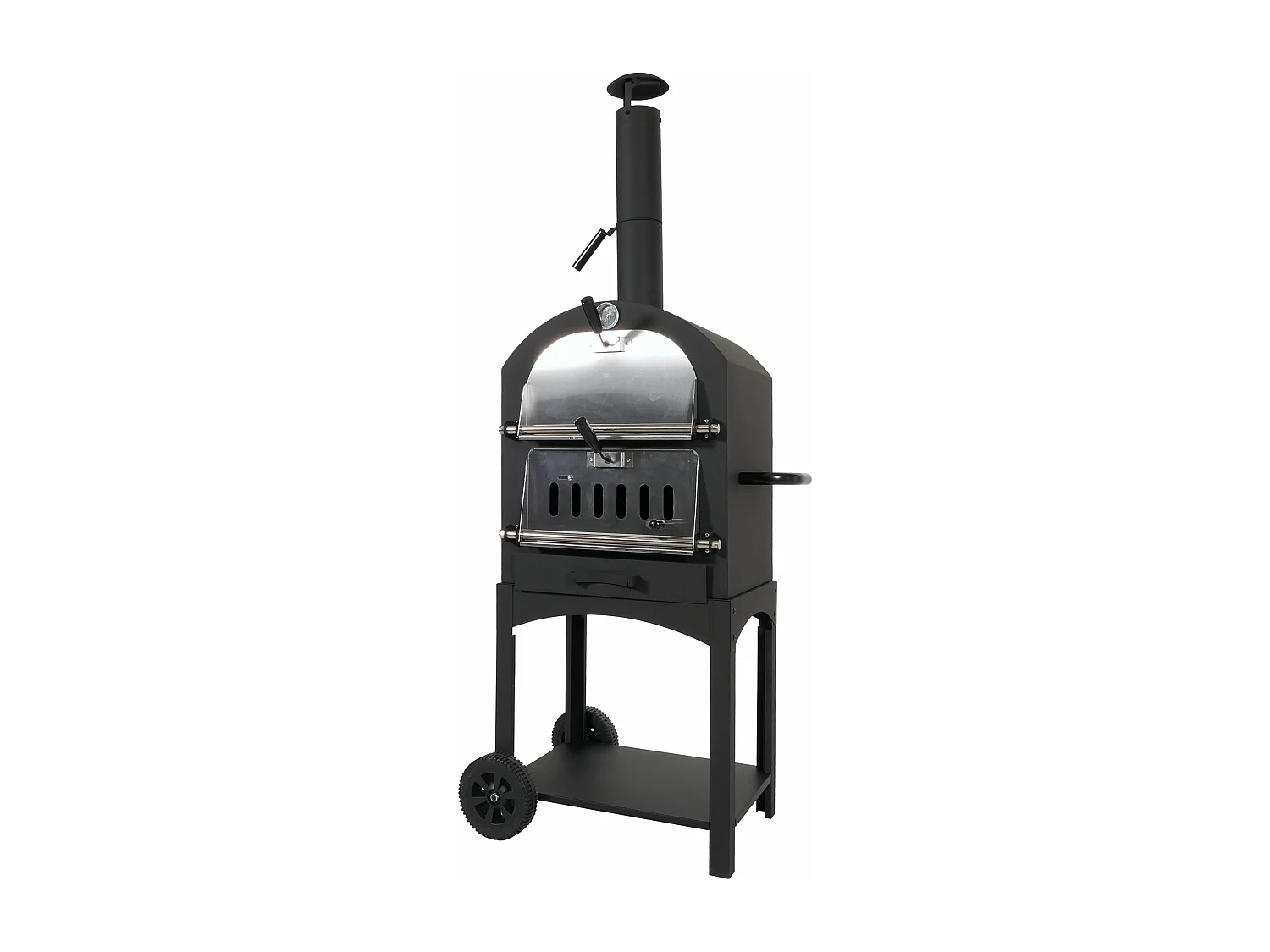 Forno per pizza da giardino doppia griglia pietra refrattaria con ruote MCW-N15 166x70x48cm acciaio nero