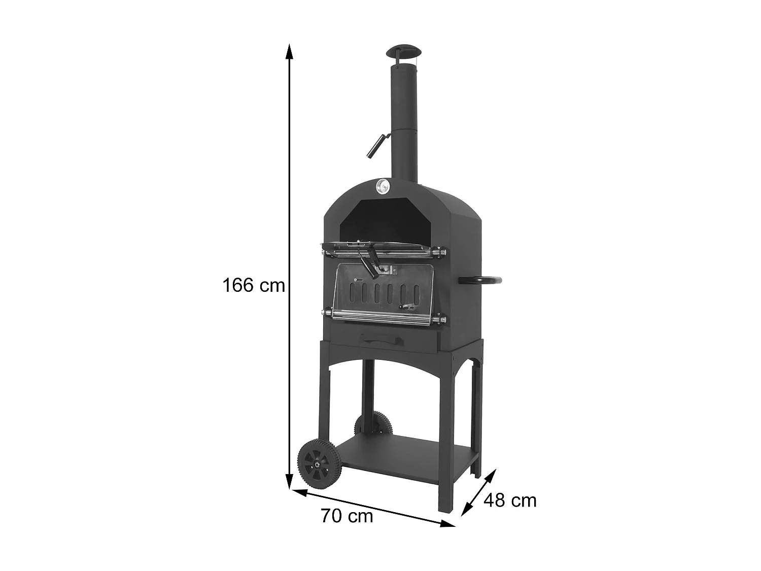 Forno per pizza da giardino doppia griglia pietra refrattaria con ruote MCW-N15 166x70x48cm acciaio nero