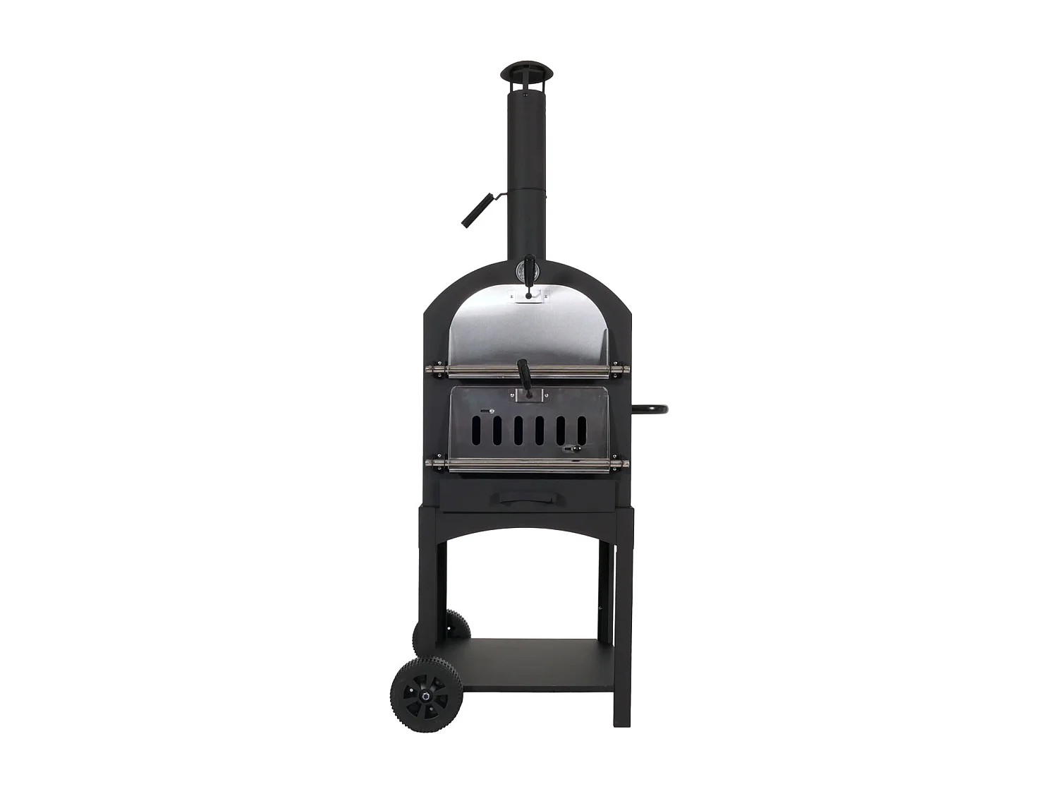 Forno per pizza da giardino doppia griglia pietra refrattaria con ruote MCW-N15 166x70x48cm acciaio nero