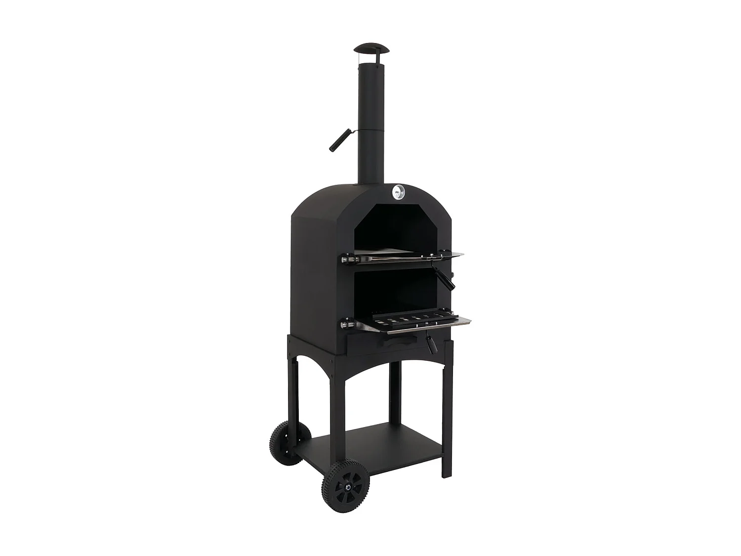 Forno per pizza da giardino doppia griglia pietra refrattaria con ruote MCW-N15 166x70x48cm acciaio nero