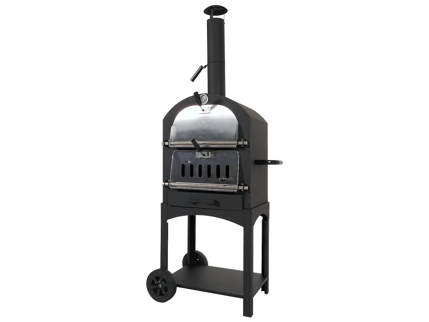 Holzkohlegrill MCW-N15, Pizzaofen Kaminofen, Grillrost Holzkohlerost Pizzastein, Stahl schwarz hochtemperaturlackiert