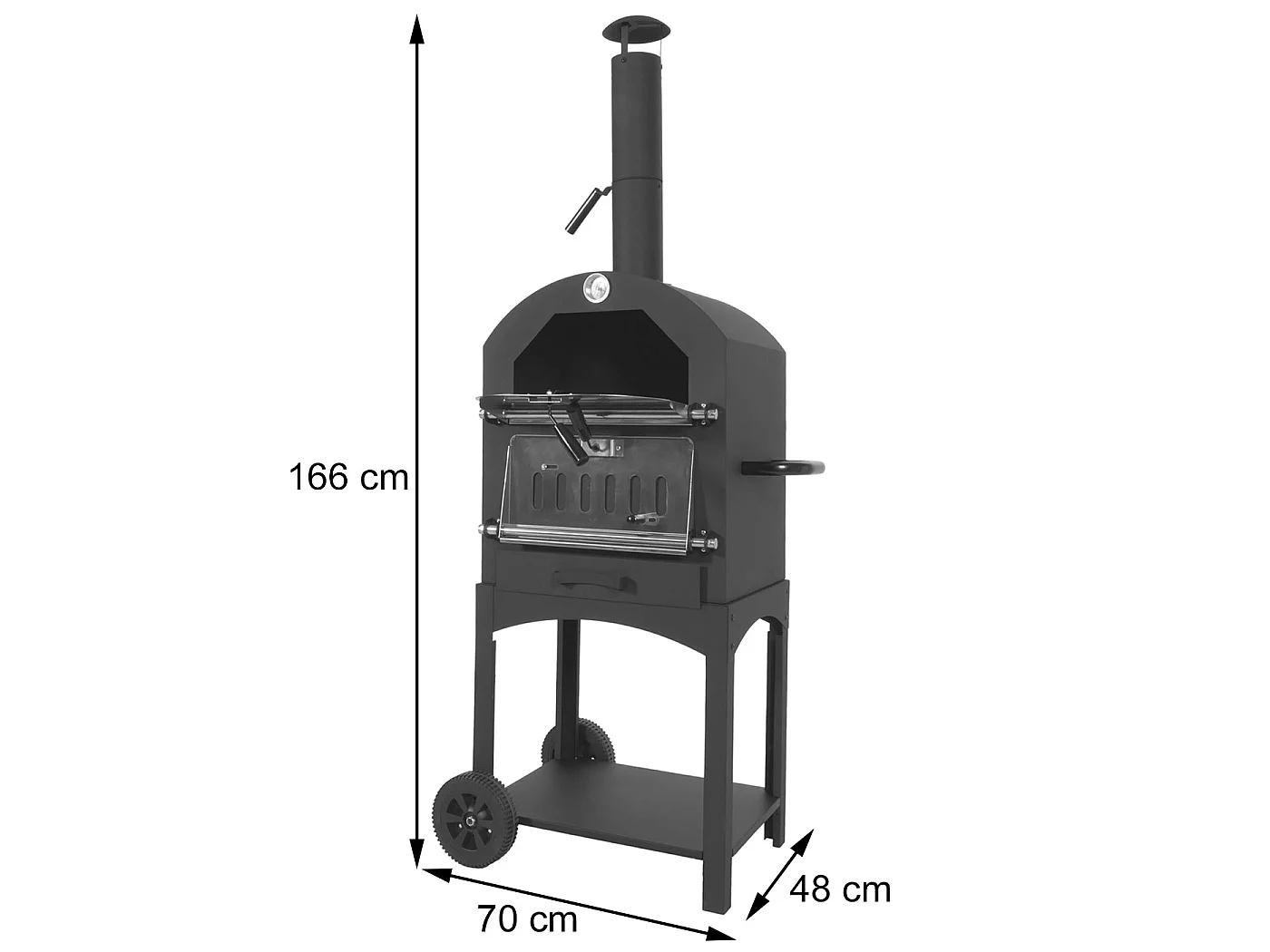 Holzkohlegrill MCW-N15, Pizzaofen Kaminofen, Grillrost Holzkohlerost Pizzastein, Stahl schwarz hochtemperaturlackiert