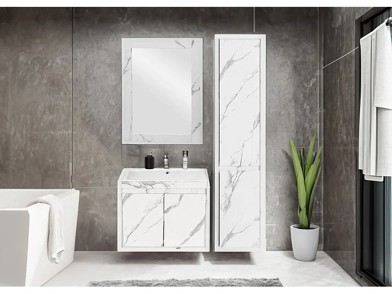 Hängeschrank MCW-L86, Marmor-Optik weiß