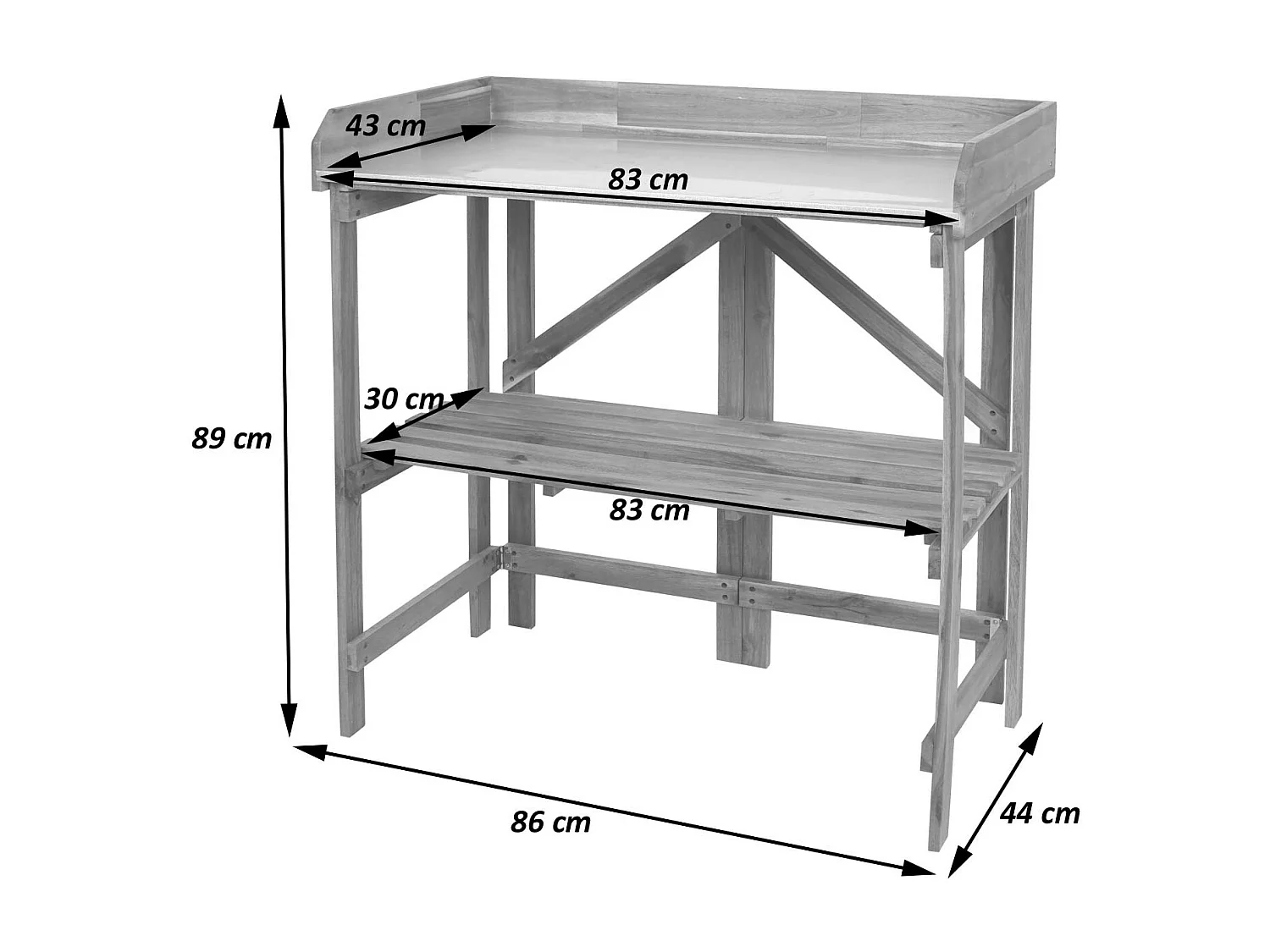 Tavolo da giardinaggio alto pieghevole da esterno MCW-L18 legno acacia 89x86x44cm legno naturale