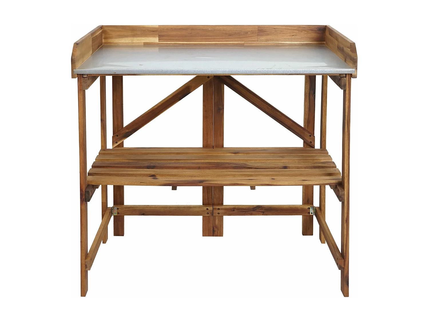 Tavolo da giardinaggio alto pieghevole da esterno MCW-L18 legno acacia 89x86x44cm legno naturale
