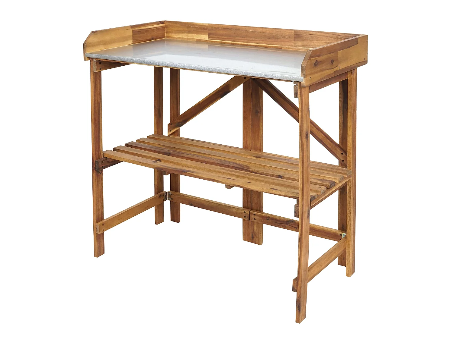 Pflanztisch MCW-L18, Gärtnertisch Blumentisch Pflanzregal, zusammenklappbar Outdoor Akazie Holz MVG-zertifiziert, braun