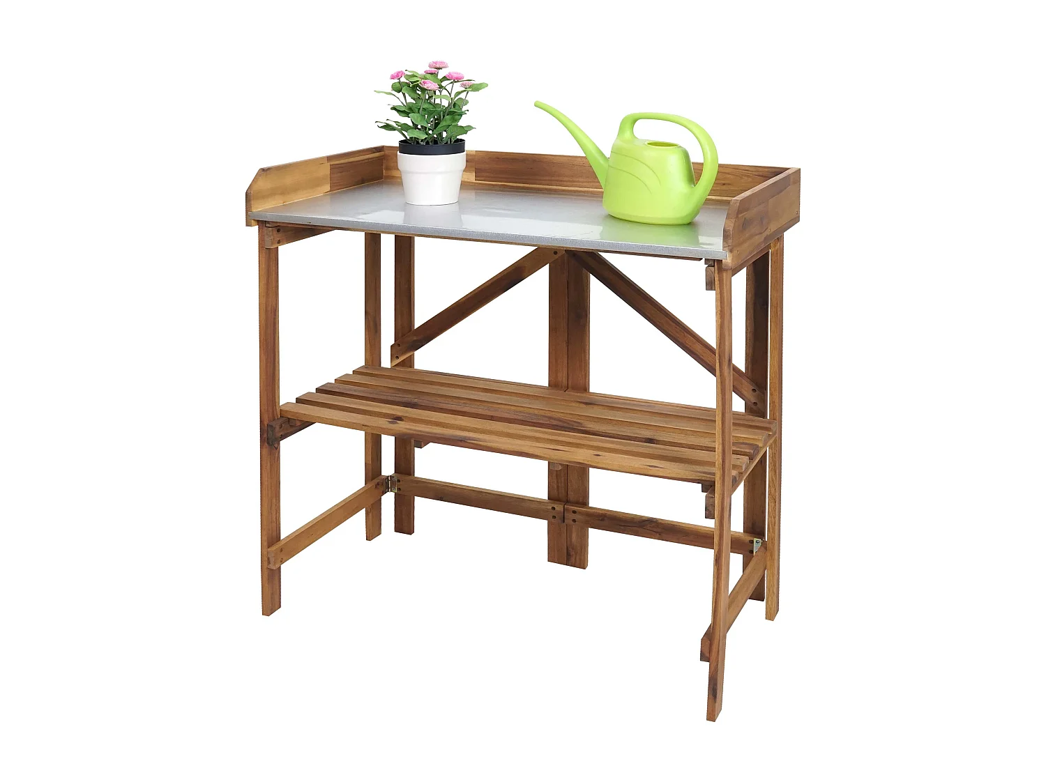 Pflanztisch MCW-L18, Gärtnertisch Blumentisch Pflanzregal, zusammenklappbar Outdoor Akazie Holz MVG-zertifiziert, braun