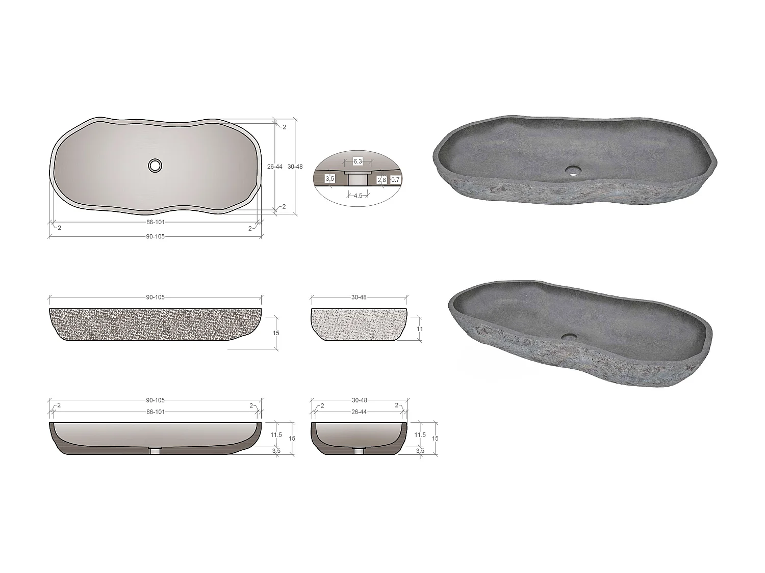 Vasque à poser en pierre de rivière - PIEDRI