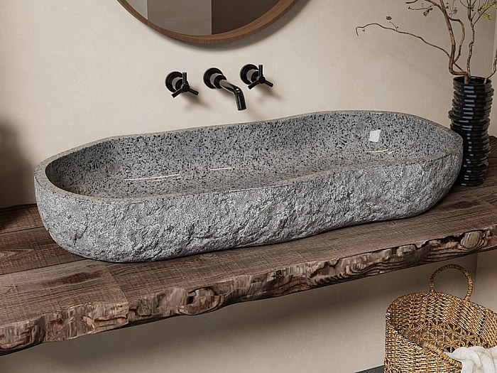 Vasque de salle de bain en pierre naturelle - Couleur grise - PIEDRI