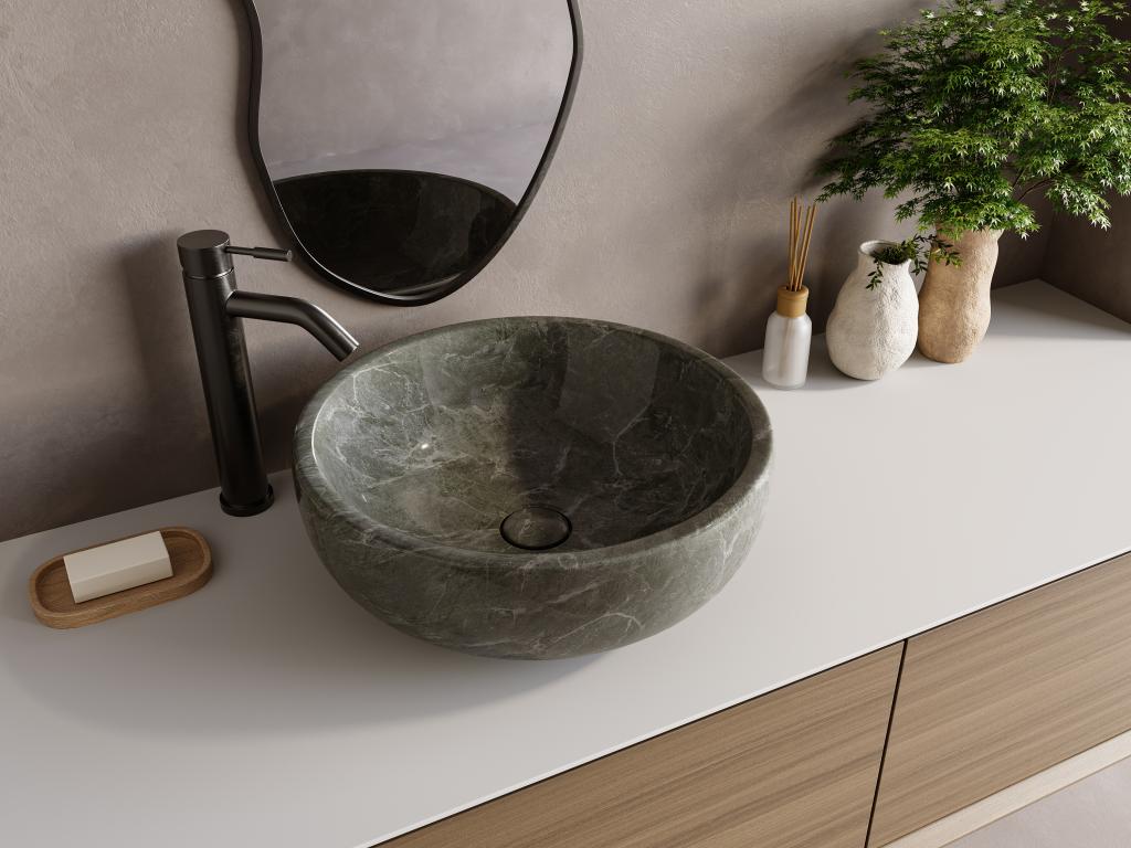 Vasque à poser en marbre - Coloris noir - D40 cm - LAVINO