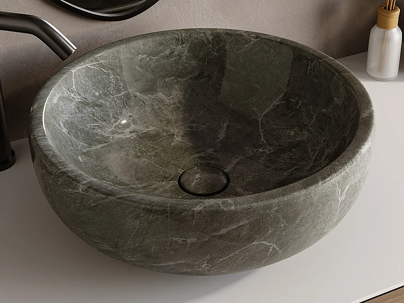 Umywalka nablatowa z marmuru - Czarny - śr. 40 cm - LAVINO