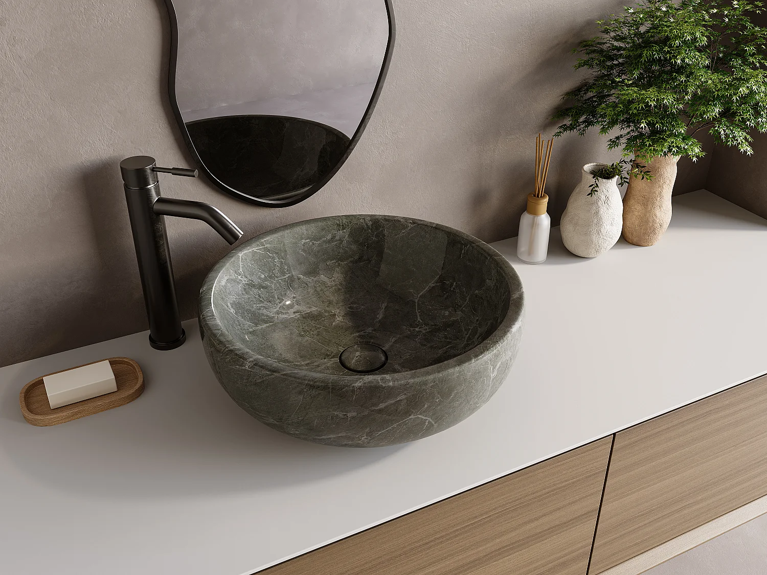 Vasque à poser en marbre - Coloris noir - D40 cm - LAVINO