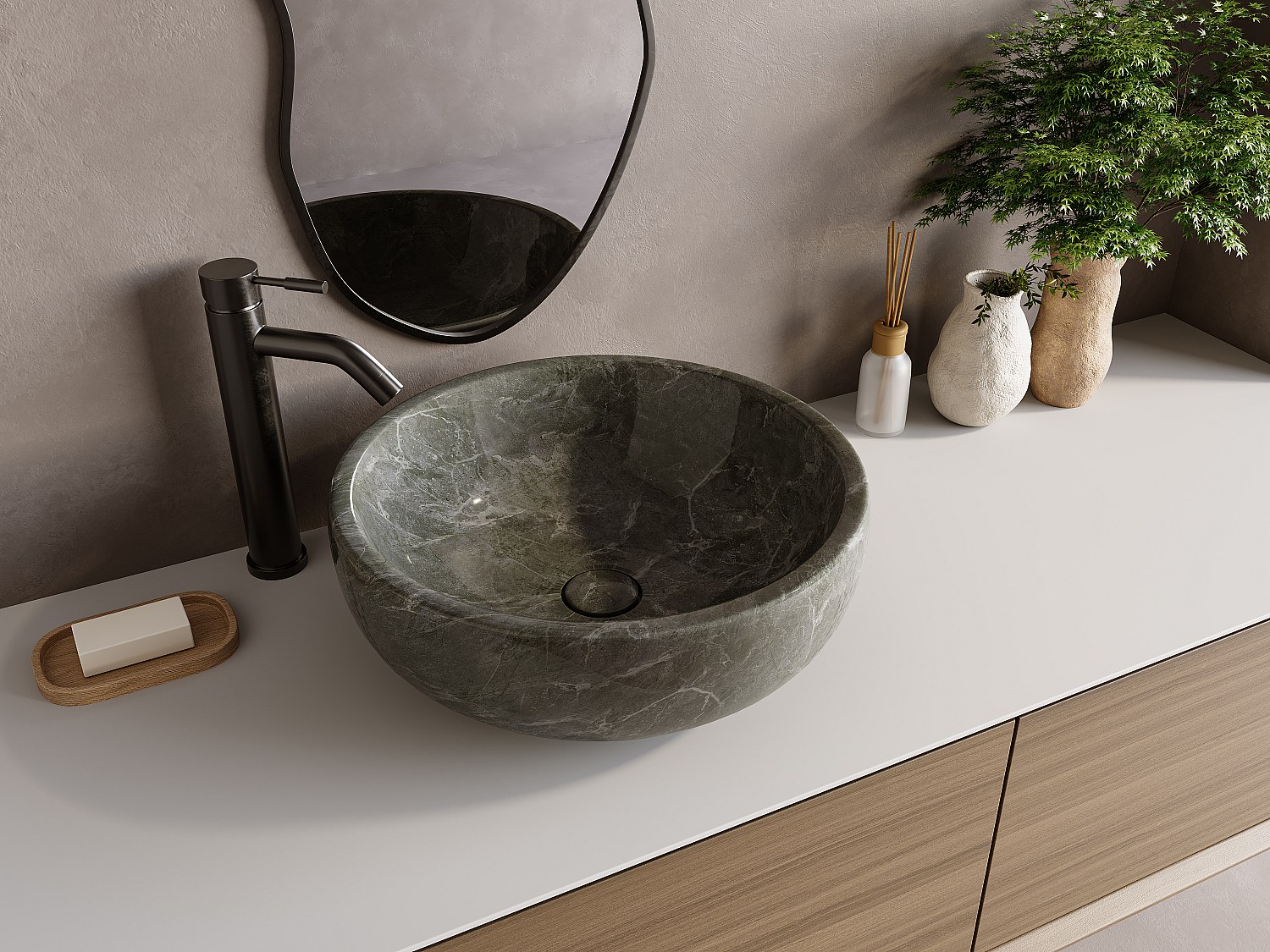 Vente-unique Aufsatzwaschbecken Aus Marmor - Schwarz - 40 Cm - Lavino