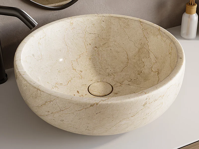 Opzetwastafel in marmer - Crème - Ø40 cm - LAVINO