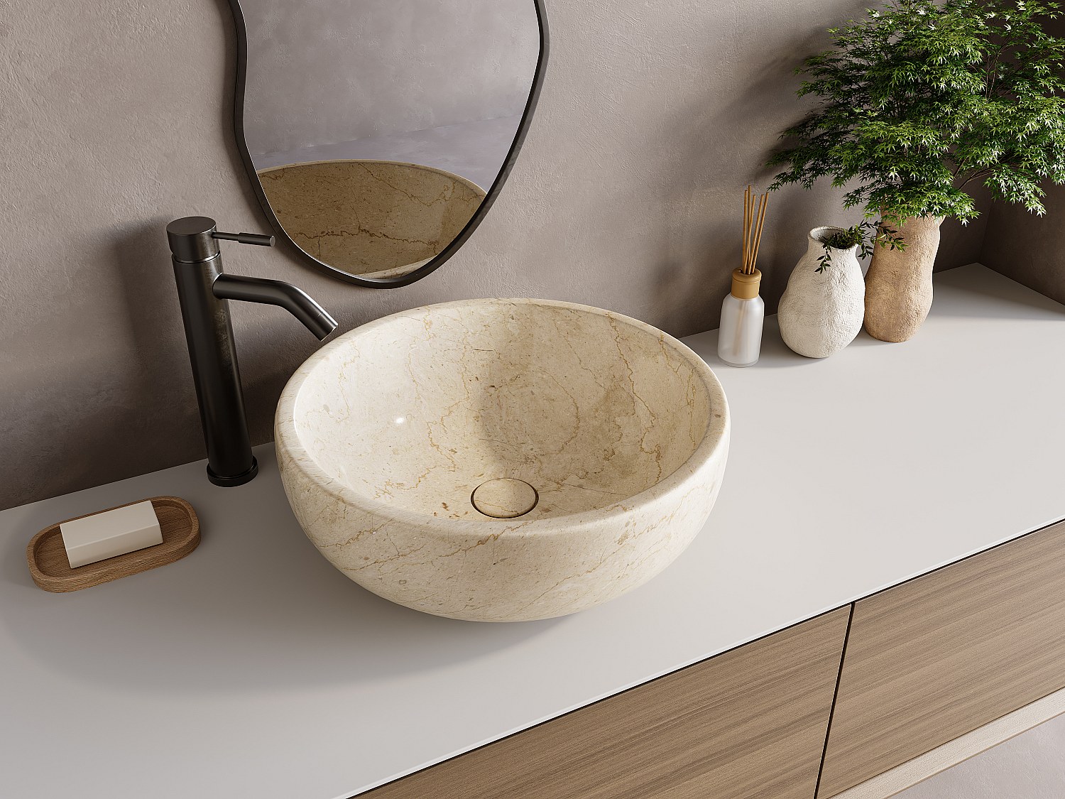 Aufsatzwaschbecken aus Marmor - Cremefarben - 40 cm - LAVINO günstig online kaufen