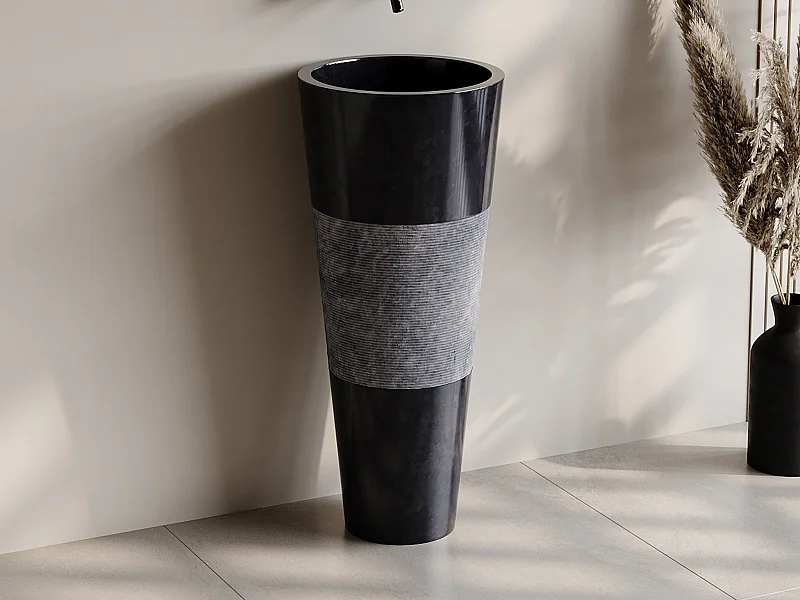 Umywalka stojąca z marmuru - Czarny - szer. 40 x dł. 40 x wys. 90 cm - PULOA