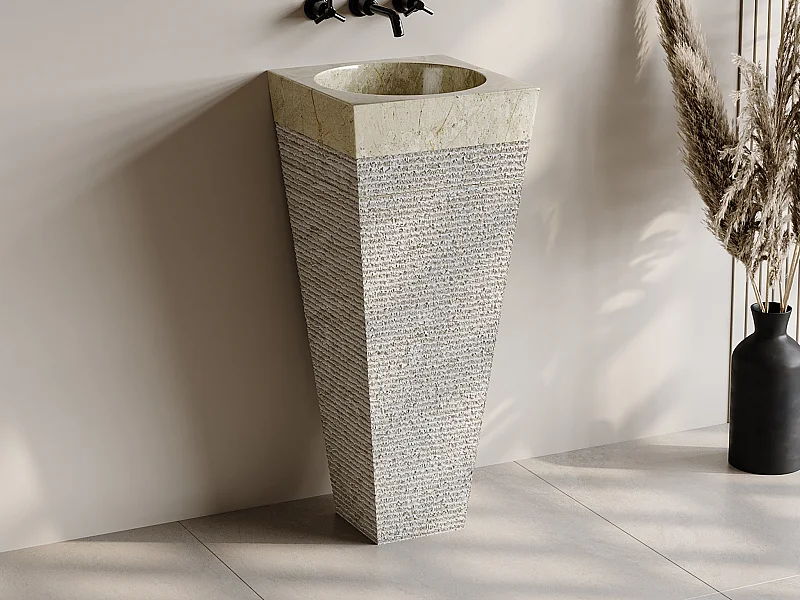 Umywalka stojąca z marmuru - Kremowy - szer. 40 x dł. 40 x wys. 90 cm - STORTA