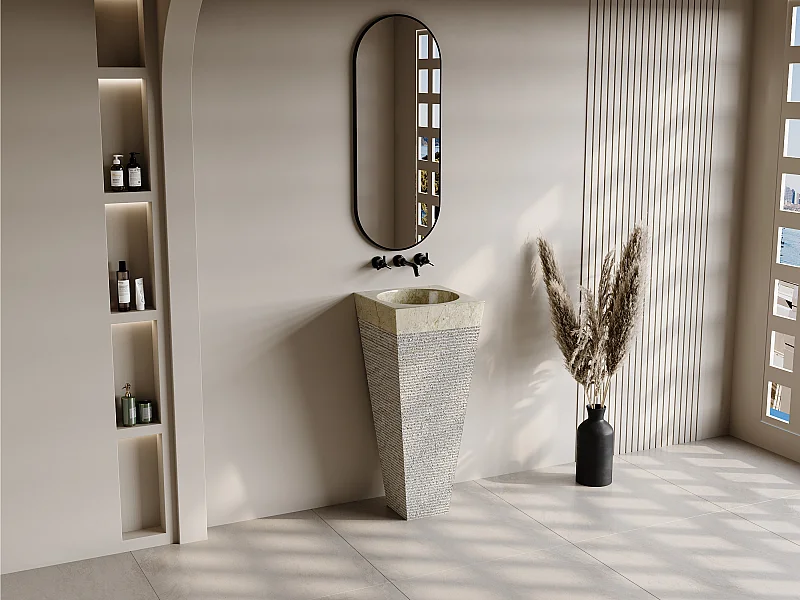 Umywalka stojąca z marmuru - Kremowy - szer. 40 x dł. 40 x wys. 90 cm - STORTA