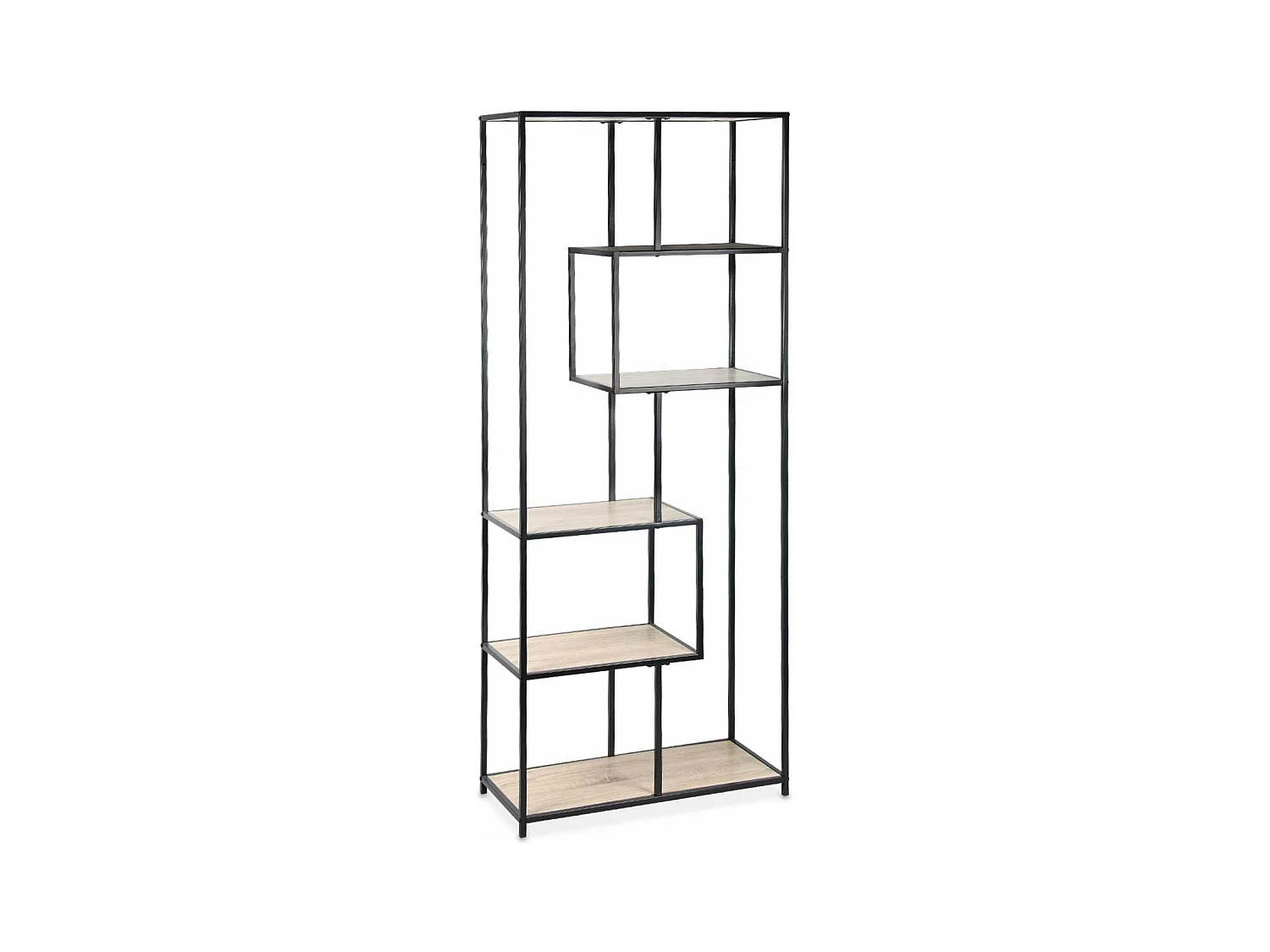 Etagère en métal noir et décor bois - Loft - bibliothèque 6 niveaux. L 77 x l 33 x H 185cm