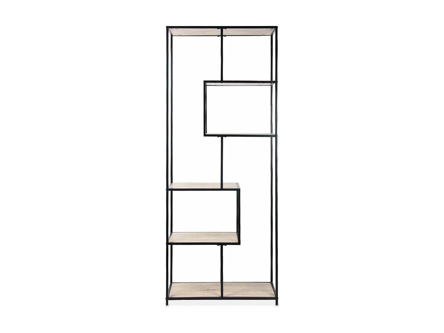Etagère en métal noir et décor bois - Loft - bibliothèque 6 niveaux. L 77 x l 33 x H 185cm