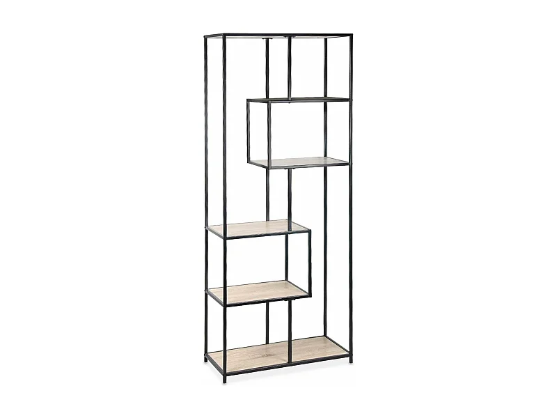 Etagère en métal noir et décor bois - Loft - bibliothèque 6 niveaux. L 77 x l 33 x H 185cm
