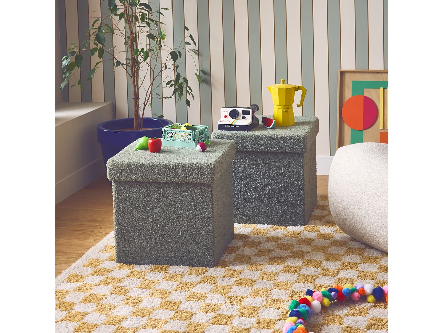 Taburete infantil borreguito, set de 2 verde