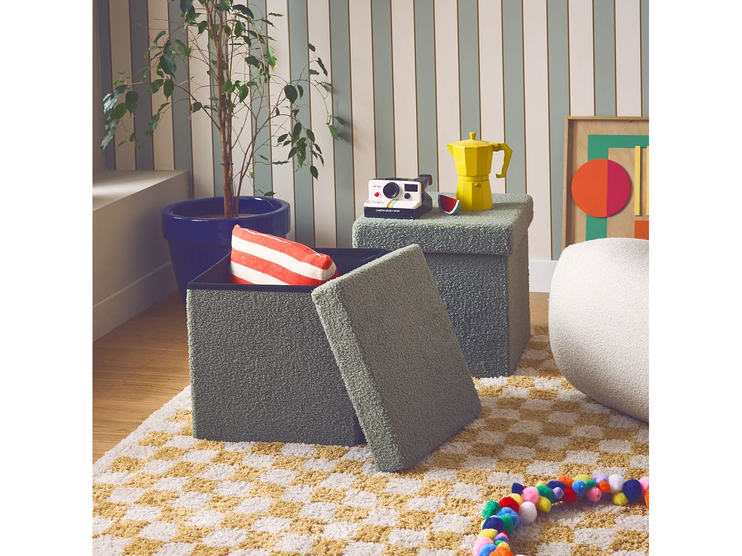 Taburete infantil borreguito, set de 2 verde