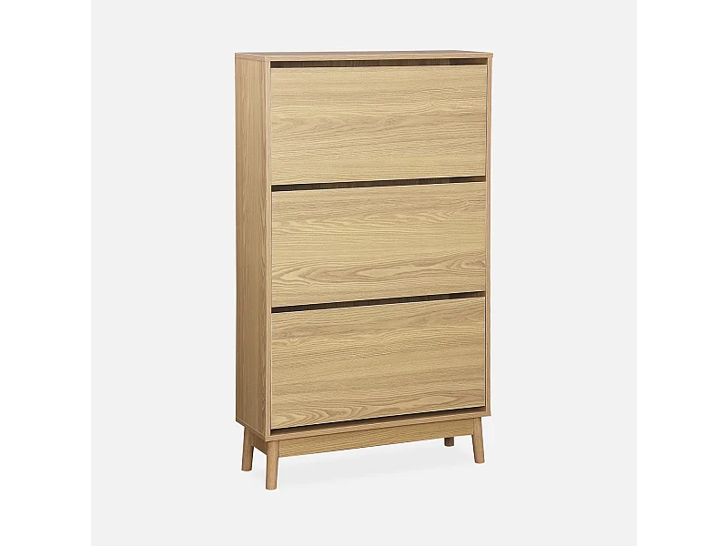 Mueble zapatero escandinavo, decoración en madera natural