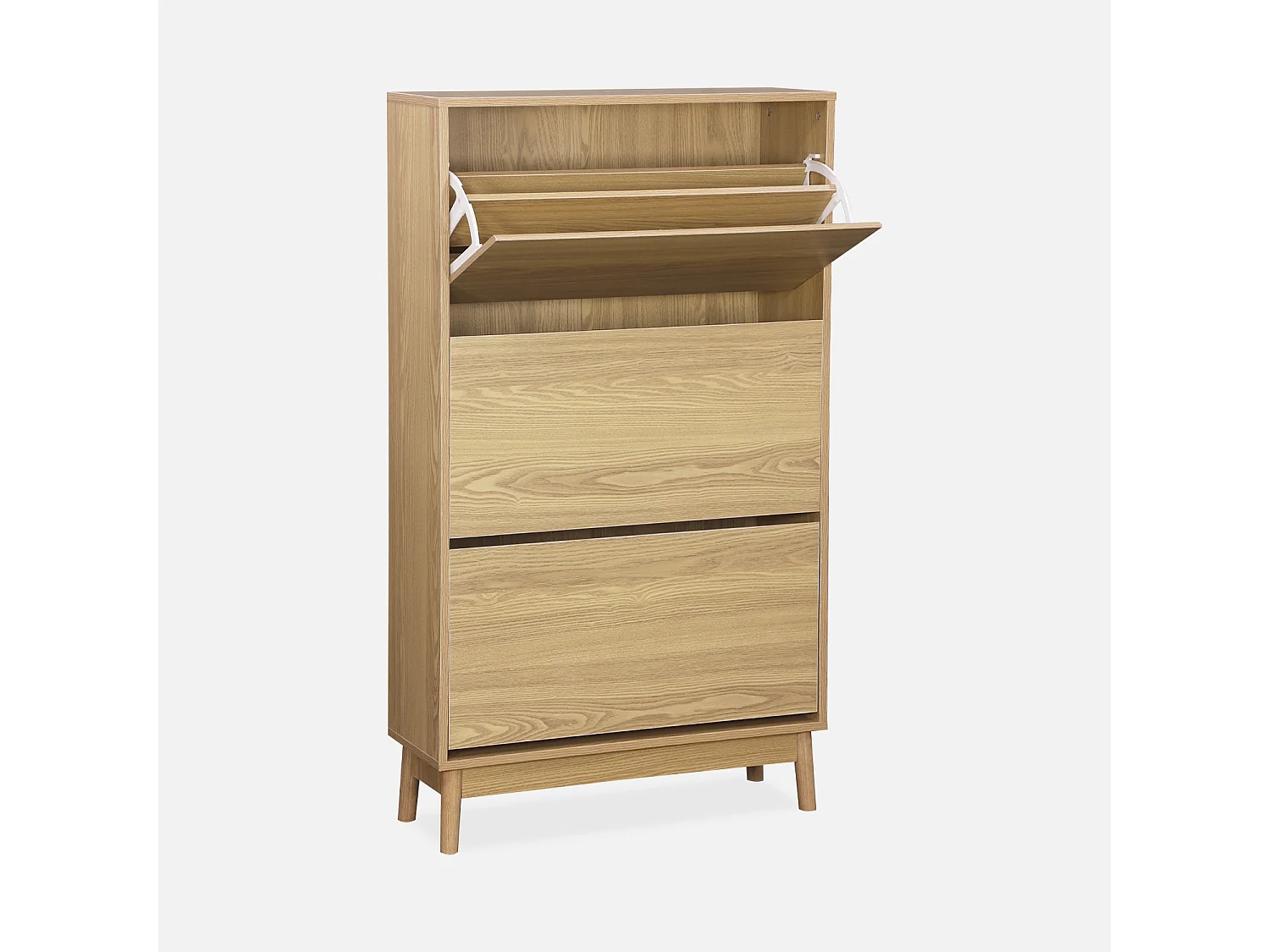 Mueble zapatero escandinavo, decoración en madera natural