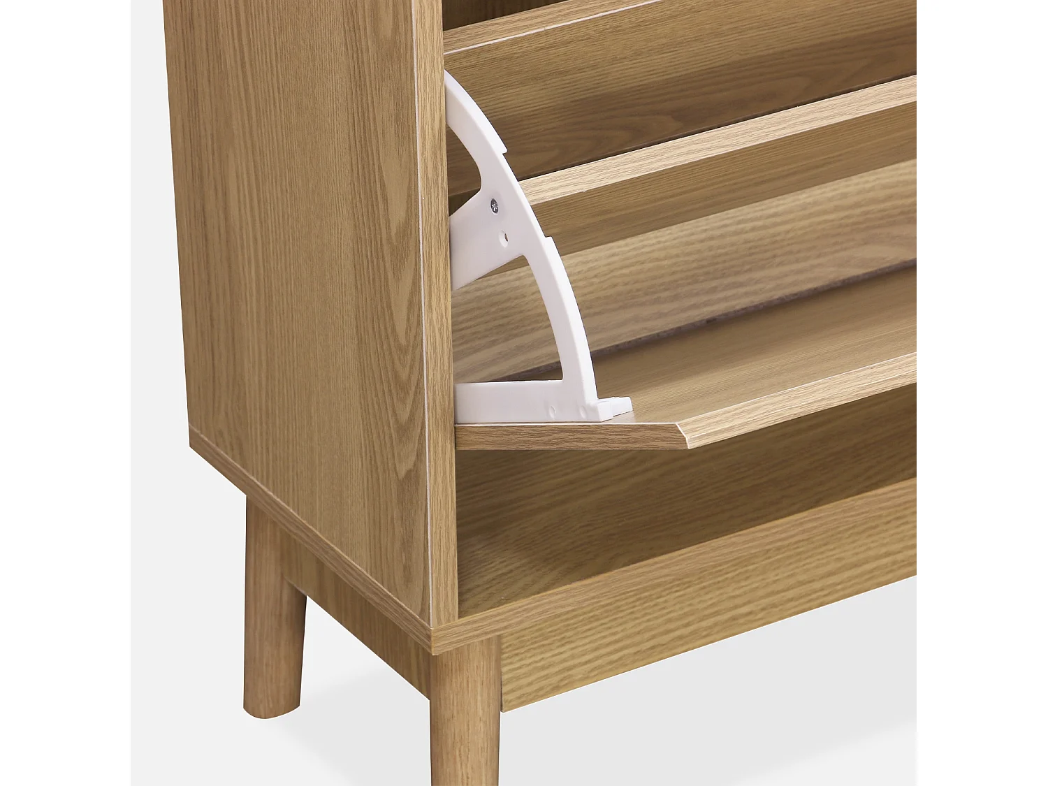 Mueble zapatero escandinavo, decoración en madera natural