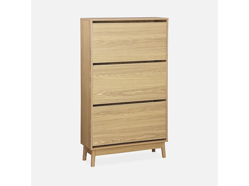 Mueble zapatero escandinavo, decoración en madera natural