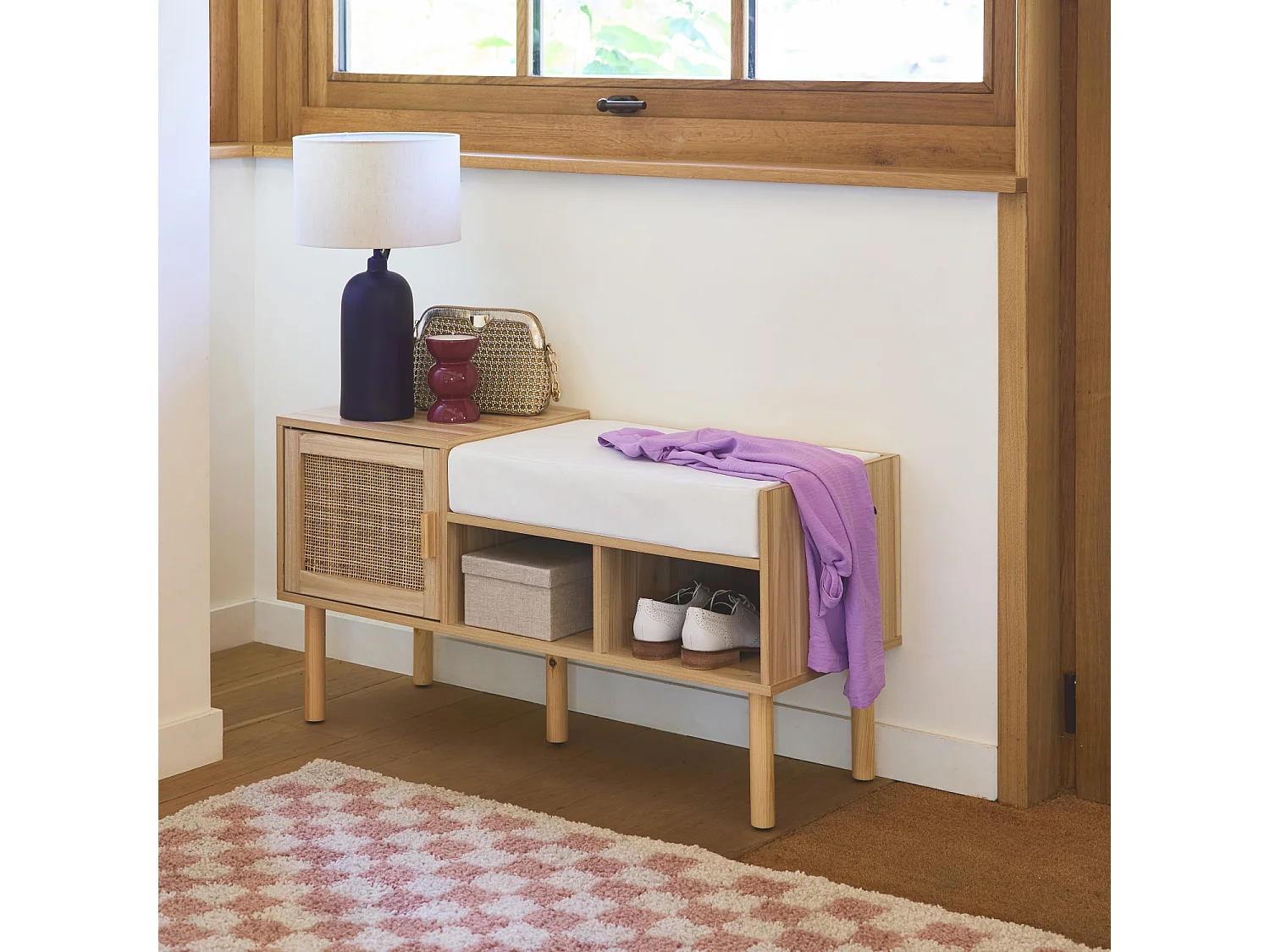 Mobili da ingresso in canna e effetto legno, marrone naturale