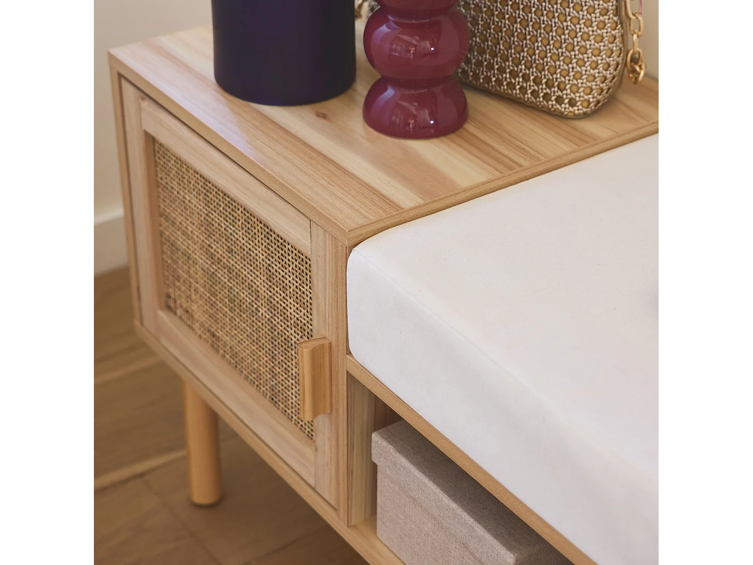 Mobili da ingresso in canna e effetto legno, marrone naturale