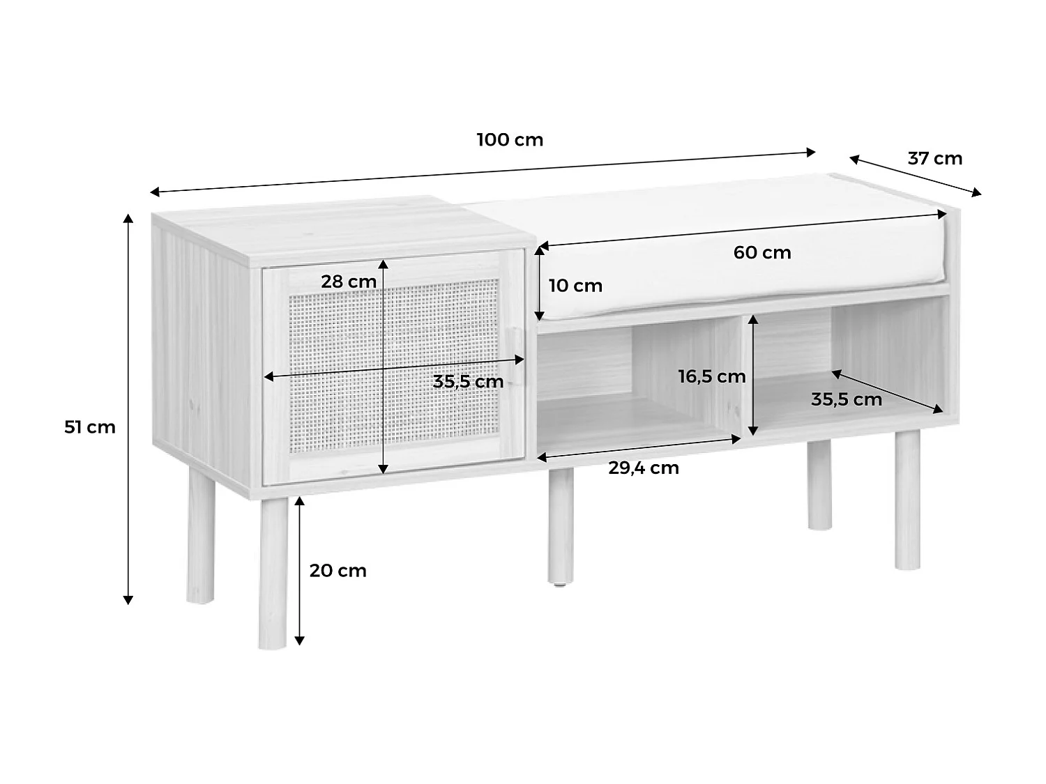 Mobili da ingresso in canna e effetto legno, marrone naturale