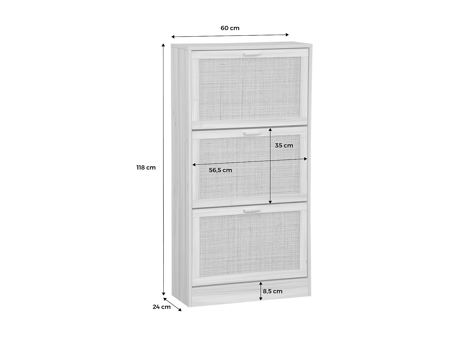 Meuble à chaussures 3 abattants cannage