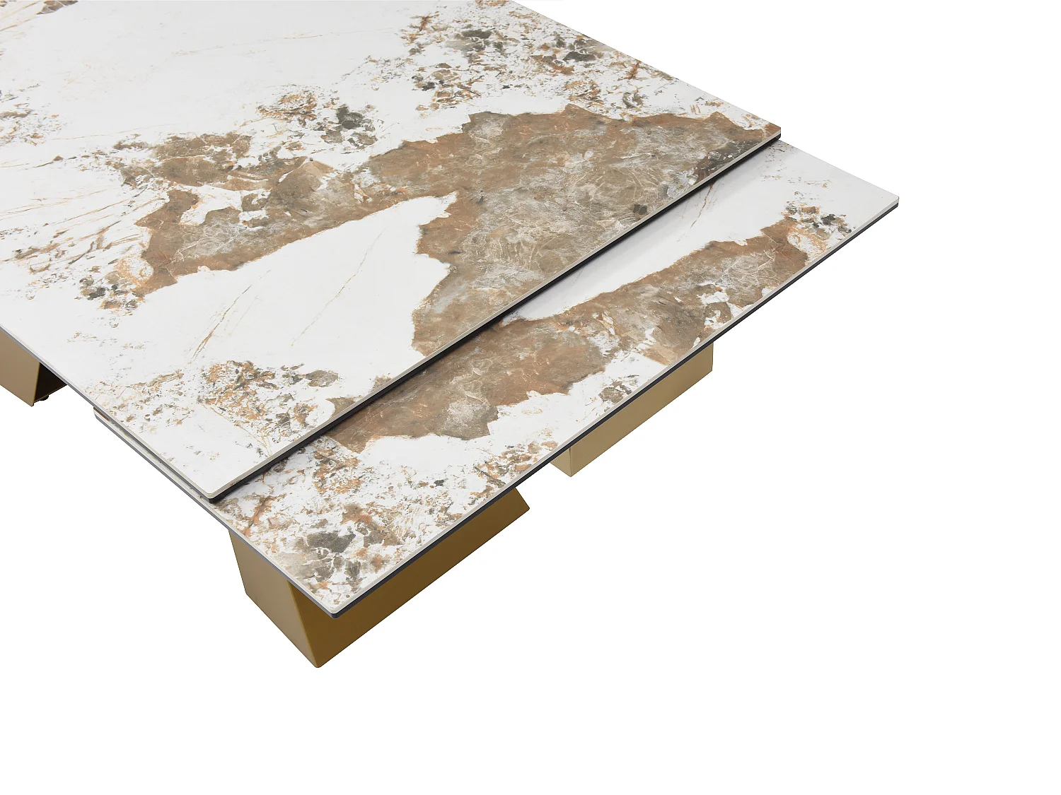 Esstisch ausziehbar - 6 bis 10 Personen - Sicherheitsglas, Keramik & goldfarbenes Metall - Marmor-Optik Schwarz & Taupe - LOZIPA von Maison Céphy