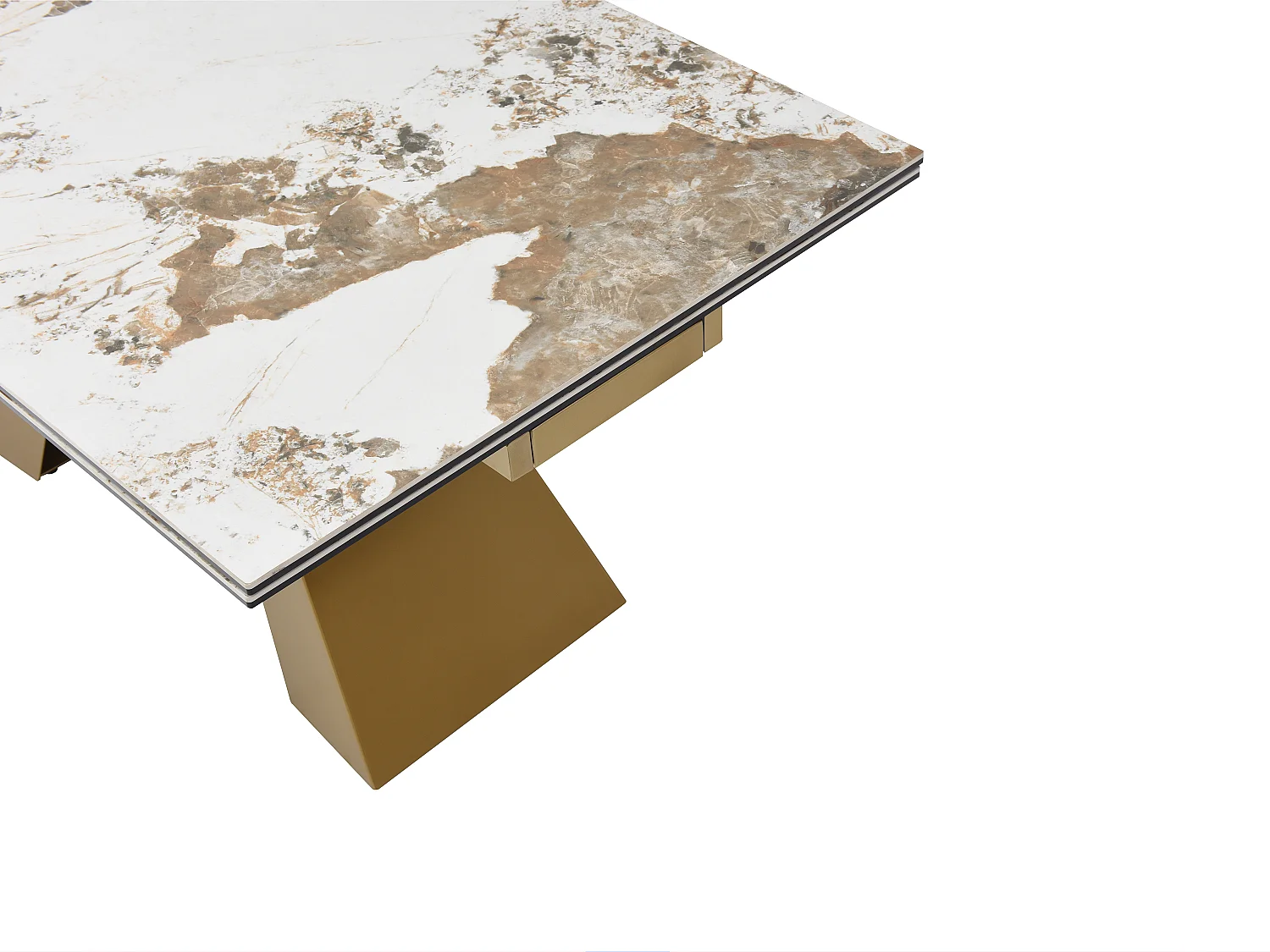 Esstisch ausziehbar - 6 bis 10 Personen - Sicherheitsglas, Keramik & goldfarbenes Metall - Marmor-Optik Schwarz & Taupe - LOZIPA von Maison Céphy