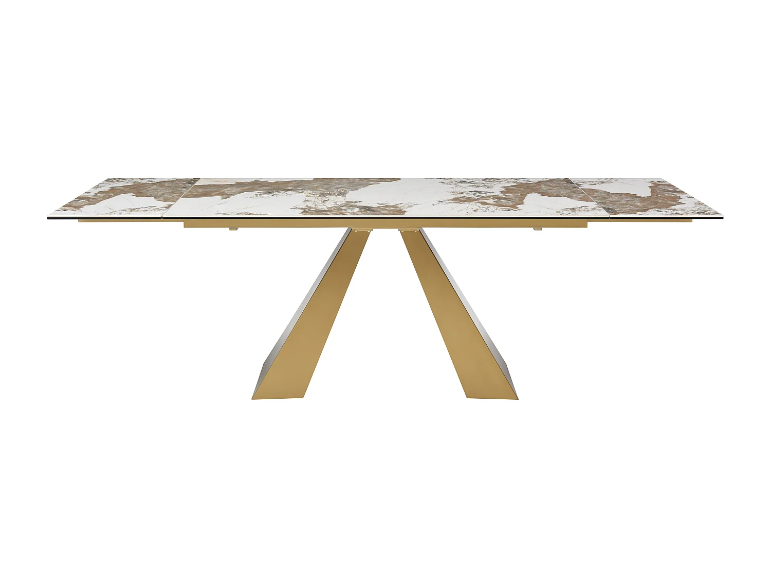 Esstisch ausziehbar - 6 bis 10 Personen - Sicherheitsglas, Keramik & goldfarbenes Metall - Marmor-Optik Schwarz & Taupe - LOZIPA von Maison Céphy