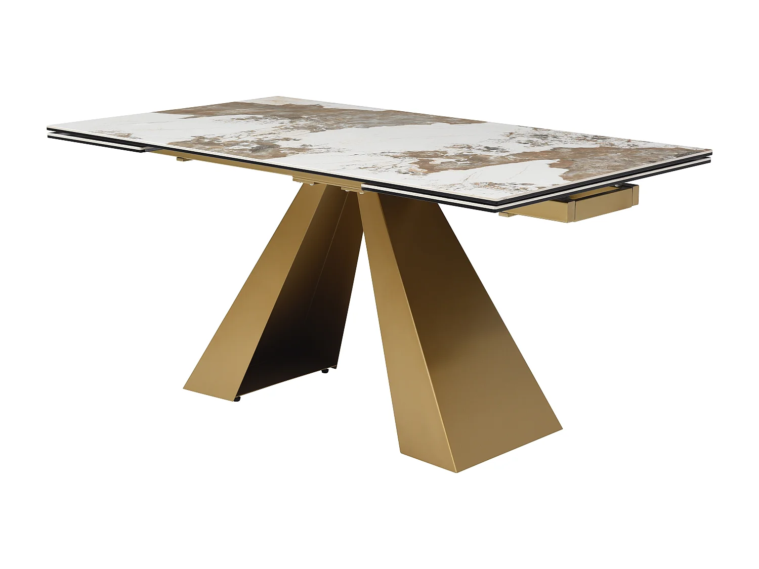 Esstisch ausziehbar - 6 bis 10 Personen - Sicherheitsglas, Keramik & goldfarbenes Metall - Marmor-Optik Schwarz & Taupe - LOZIPA von Maison Céphy