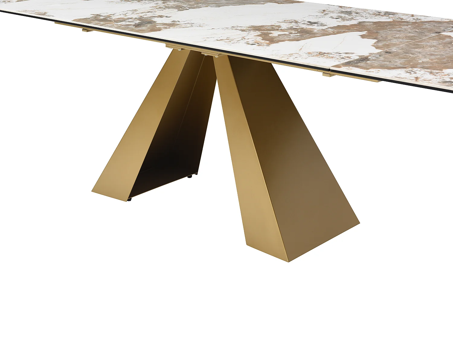 Esstisch ausziehbar - 6 bis 10 Personen - Sicherheitsglas, Keramik & goldfarbenes Metall - Marmor-Optik Schwarz & Taupe - LOZIPA von Maison Céphy