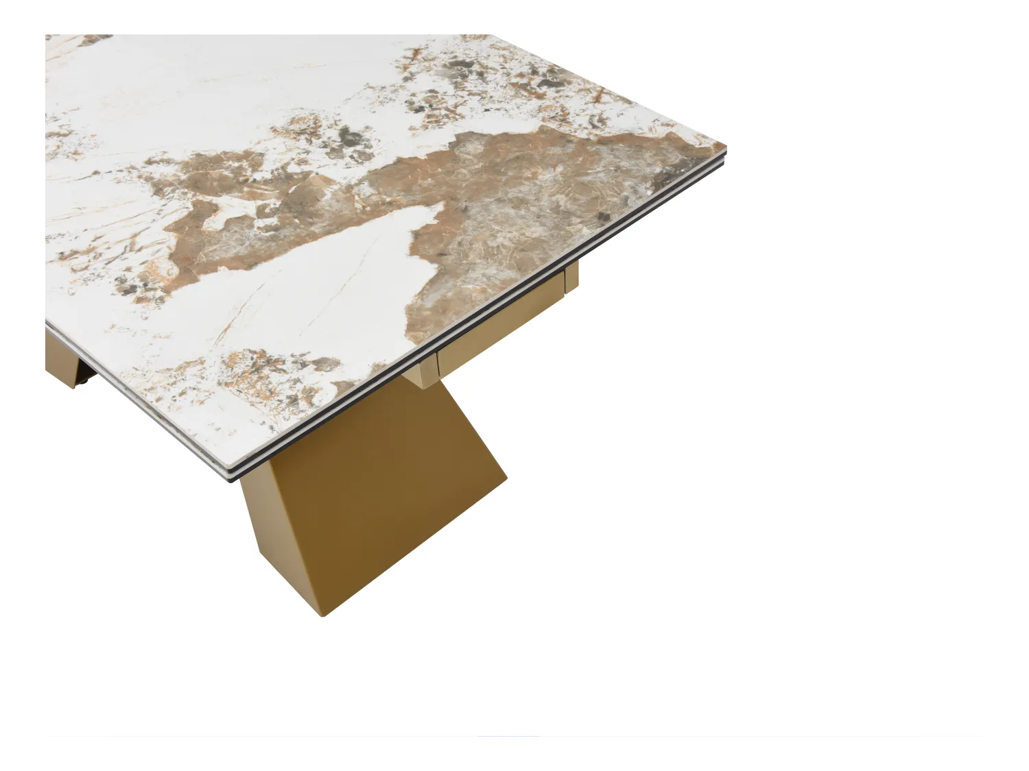 Tavolo allung. 6-10p. Vetro temp. Ceramica Metallo Dorato Eff. Marmo Bianco Tortora - LOZIPA Maison Céphy