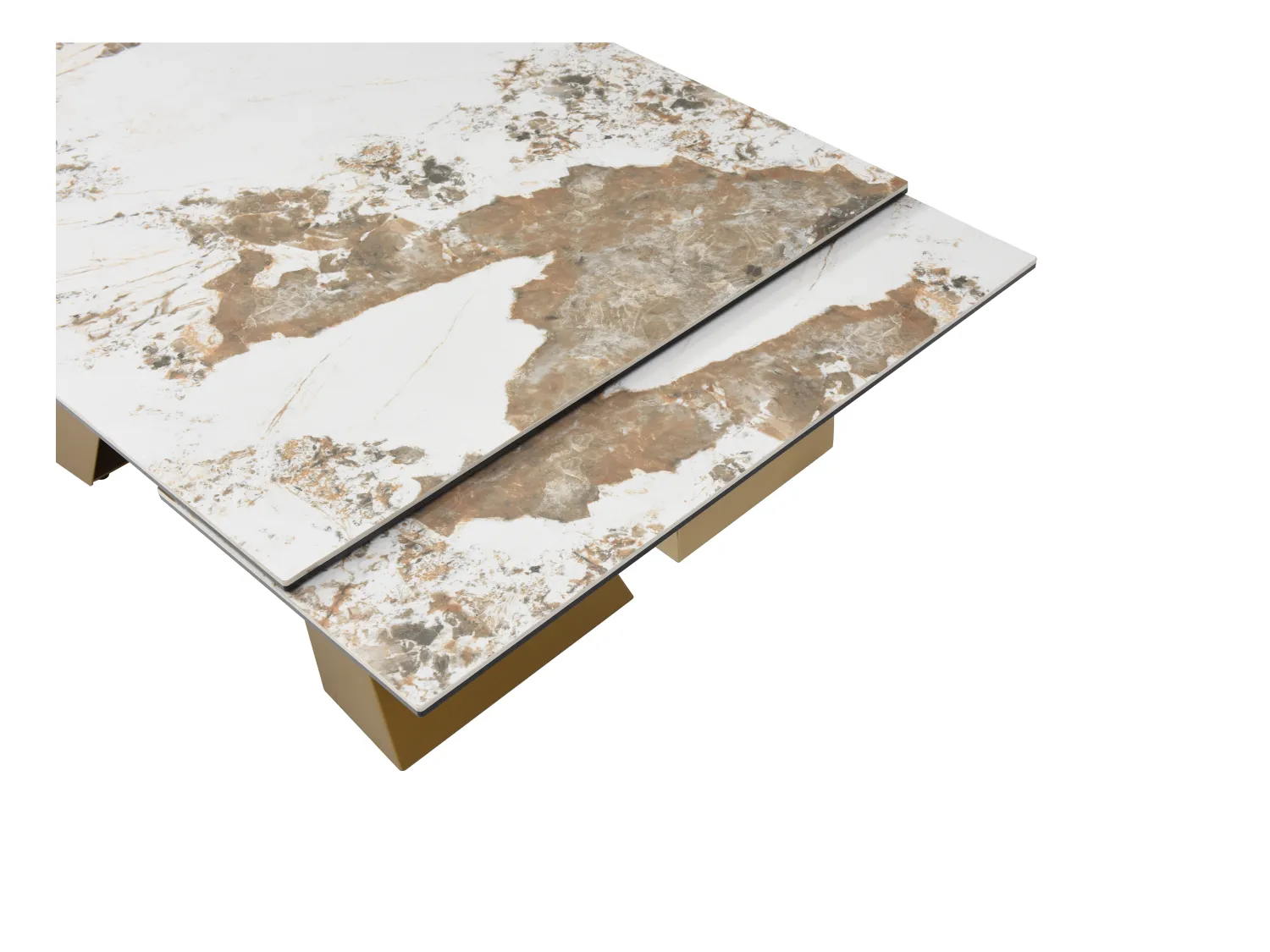 Tavolo allung. 6-10p. Vetro temp. Ceramica Metallo Dorato Eff. Marmo Bianco Tortora - LOZIPA Maison Céphy