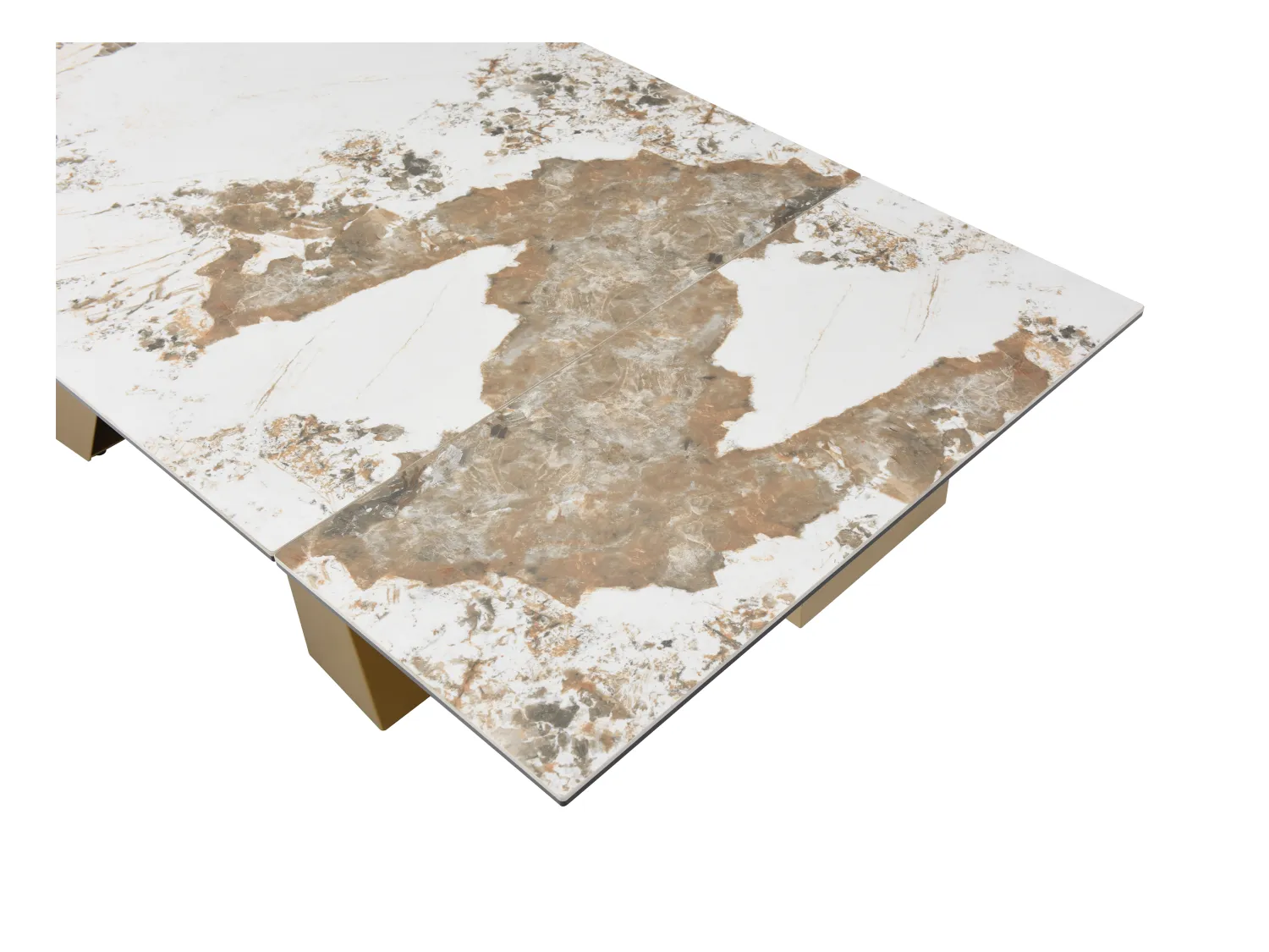 Tavolo allung. 6-10p. Vetro temp. Ceramica Metallo Dorato Eff. Marmo Bianco Tortora - LOZIPA Maison Céphy
