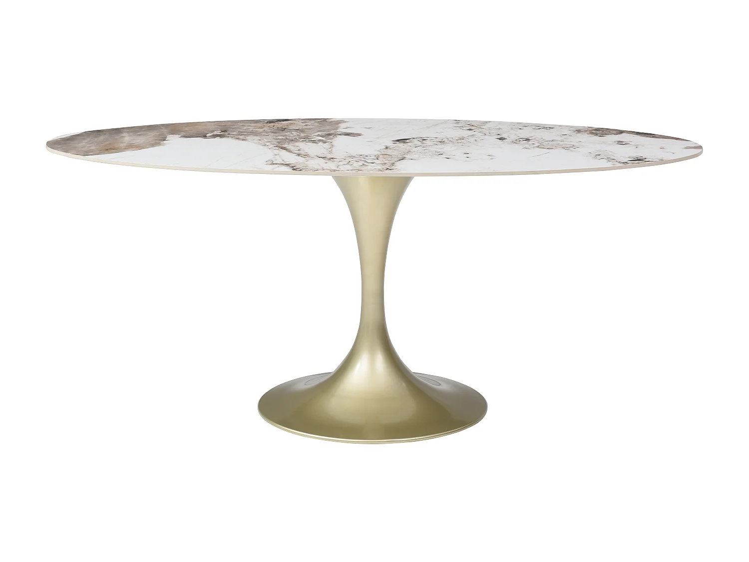 Table à manger 8 personnes en céramique et métal doré - Effet marbre blanc et gris - ELVA de Maison Céphy