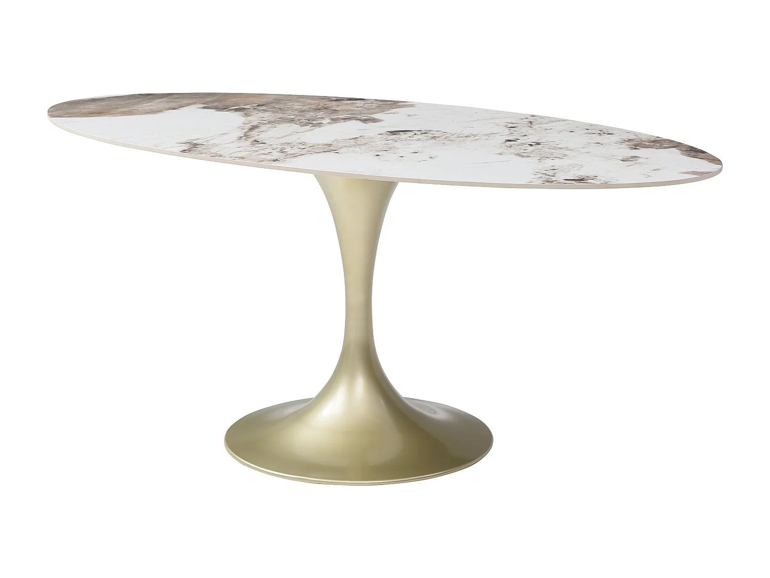 Table à manger 8 personnes en céramique et métal doré - Effet marbre blanc et gris - ELVA de Maison Céphy