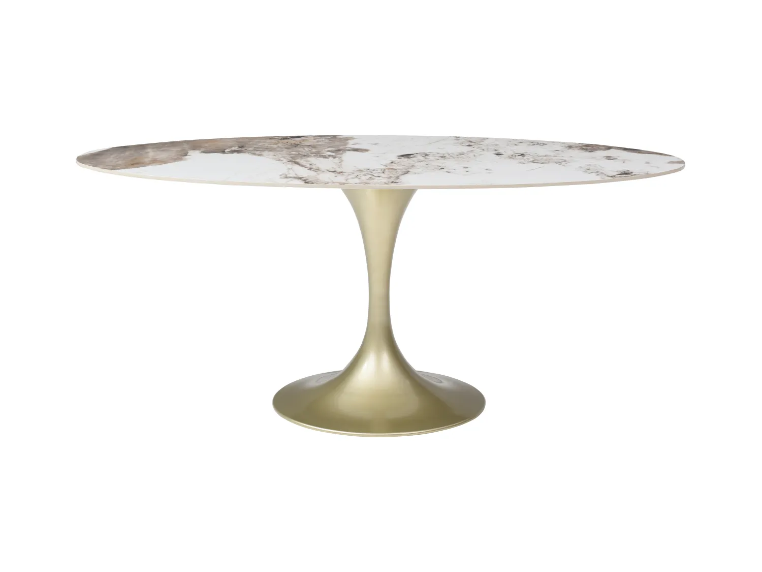 Table à manger 8 personnes en céramique et métal doré - Effet marbre blanc et gris - ELVA de Maison Céphy
