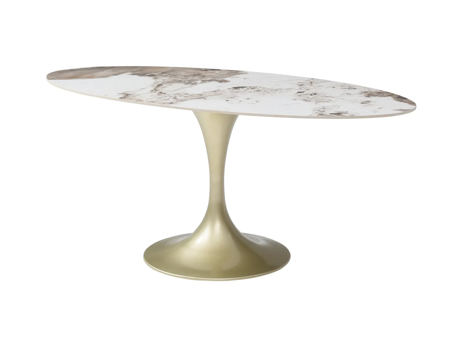 Table à manger 8 personnes en céramique et métal doré - Effet marbre blanc et gris - ELVA de Maison Céphy