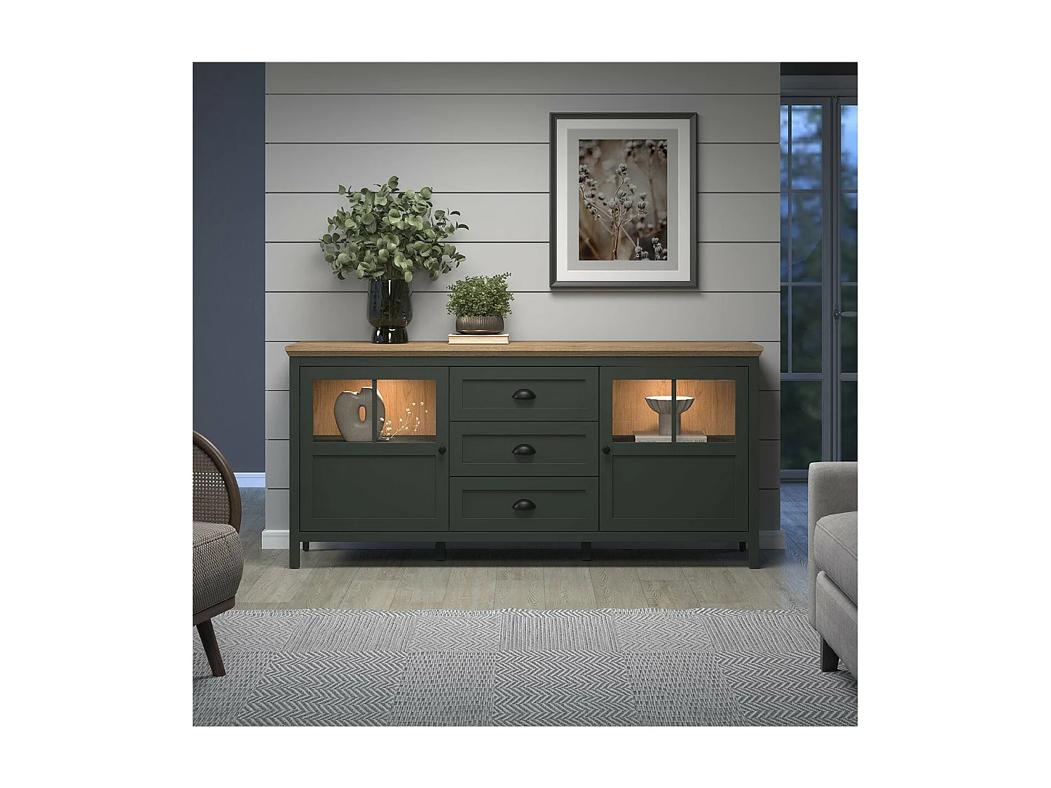 Stanton dressoir groen, eik decor.