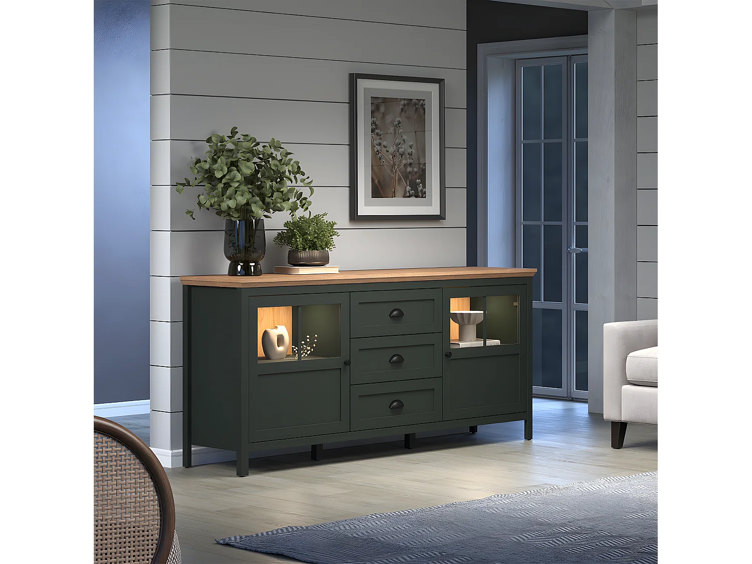 Stanton dressoir groen, eik decor.
